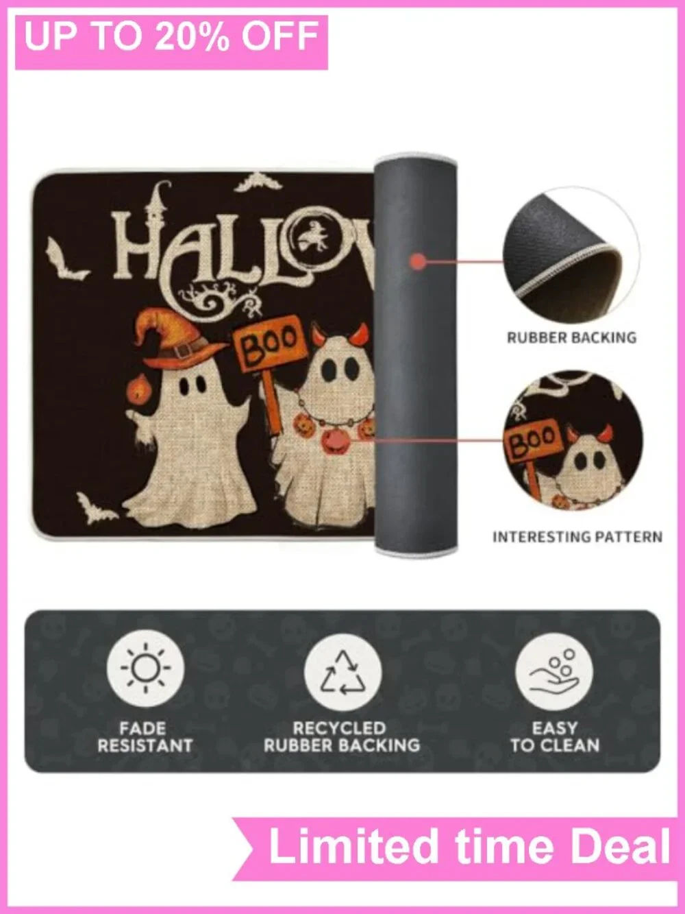 Halloween Kitchen Mats Set of 2 17x29 17x47 Non-Slip Rubber Polyester